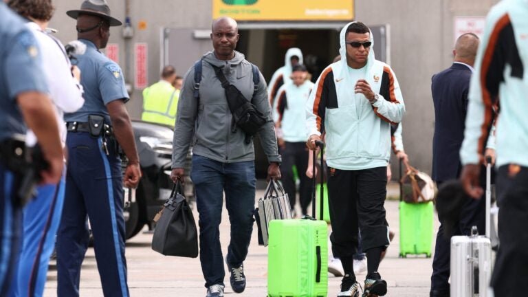 Kylian Mbappe, France greet fans outside hotel in Boston